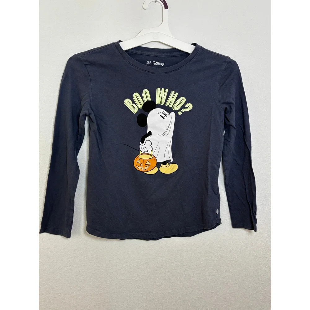 Gap Kids Disney Mickey Mouse Ghost Halloween Long Sleeve Shirt Gray Large L